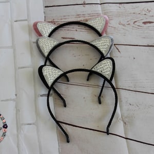 Cat Ears Headband - Sparkle Cat Ears - Kids Headbands - Photo Prop - Black, Pink or Silver Headband - Birthday Headband - Girls Cat Ears