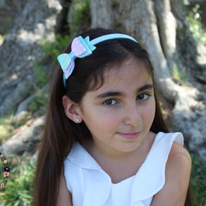 ndSparkle Bow Headband - Rainbow Headband - Girls Headband - Cake Smash Bow - Rainbow Glitter Bow - Infant Headband - Blue Glitter Headba
