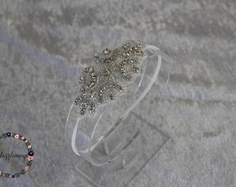 Rhinestone Flower Girl Headband: Elastic Christening Hair Accessory