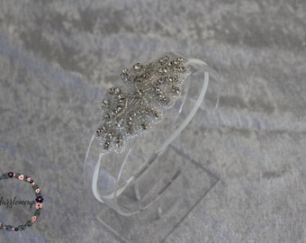 Rhinestone Flower Girl Headband: Elastic Christening Hair Accessory