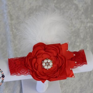 Diadema de pluma - banda de flores - diadema de encaje - banda de niña de la flor - diadema elástica - peluquería nupcial - accesorio de pelo - banda de bautizo