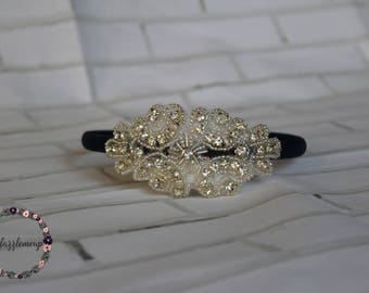 Rhinestone Christening Headband: Bridal Flower Girl Hairpiece
