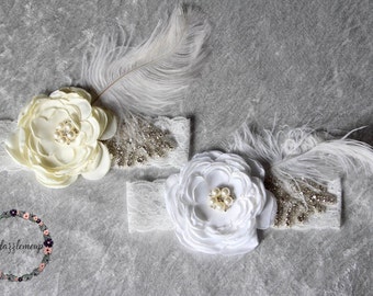 Feather Flower Girl Headband: Rhinestone Christening Hair Accessory