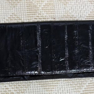 1980s vintage Eel skin black cash wallet