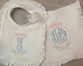 Monogram/Initial Personalized Bib/Burp Cloth Set