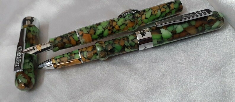 2 Pc Conklin Spring Green Mark Twain Fountain And Ball Pen