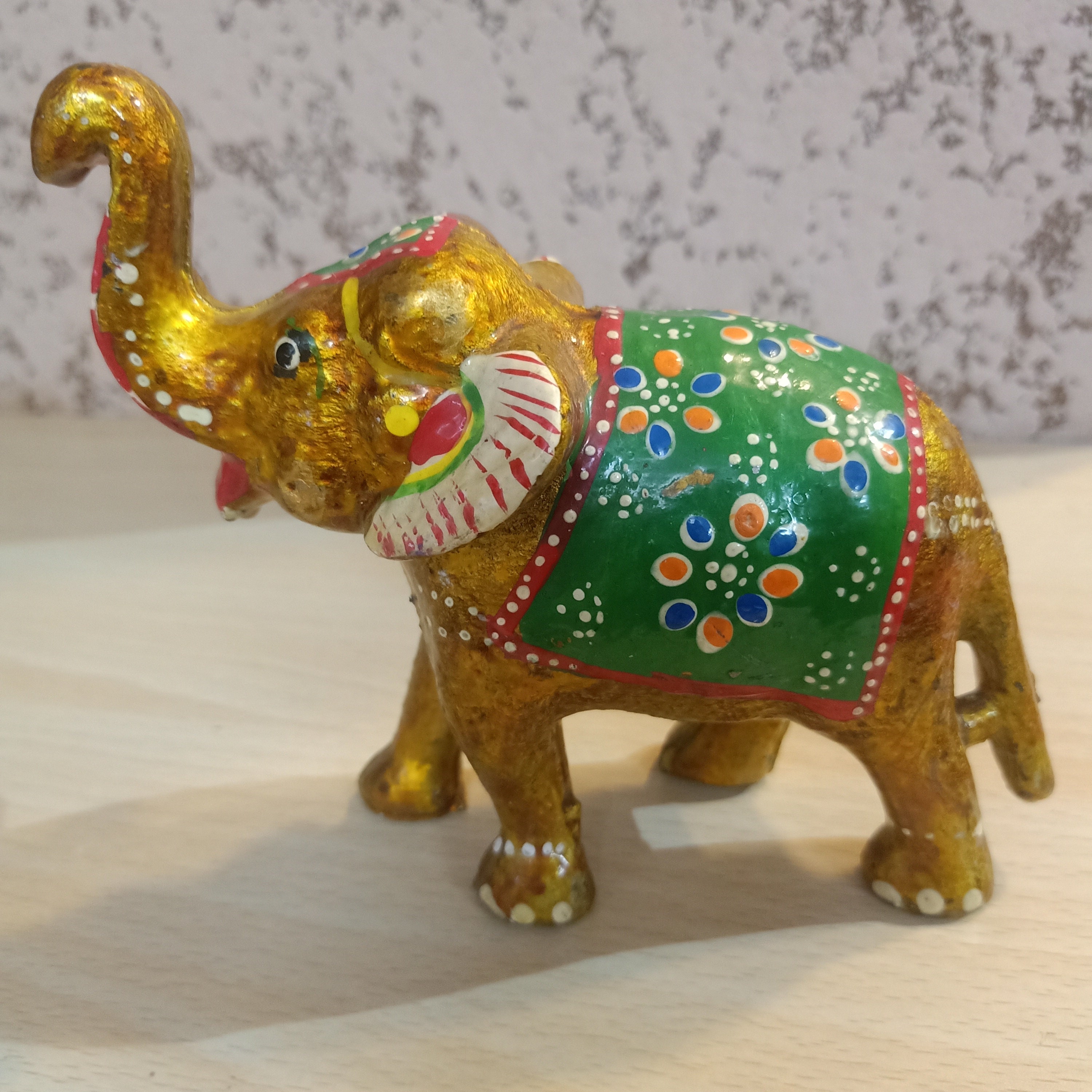 Elephant Wooden Golden Handmade Printed Statue Home Decor Etsy