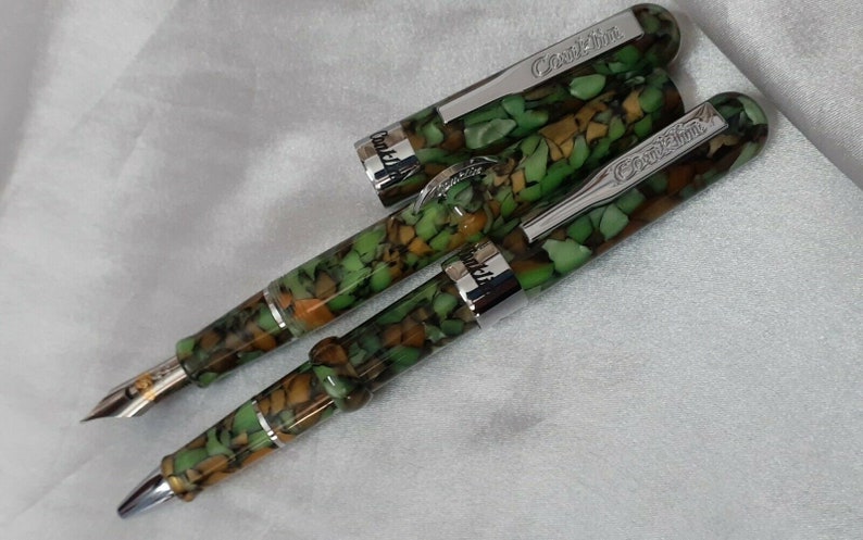 2 Pc Conklin Spring Green Mark Twain Fountain And Ball Pen