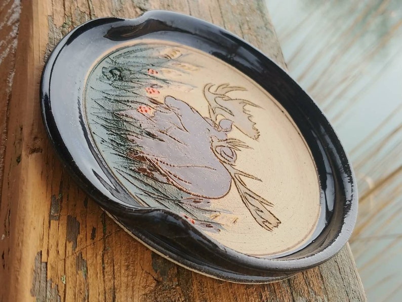 Moose bull handmade stoneware pottery spoonrest free shipping