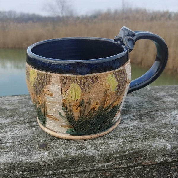 Birch tree forest handmade stoneware pottery coffee mug tea cup free shipping