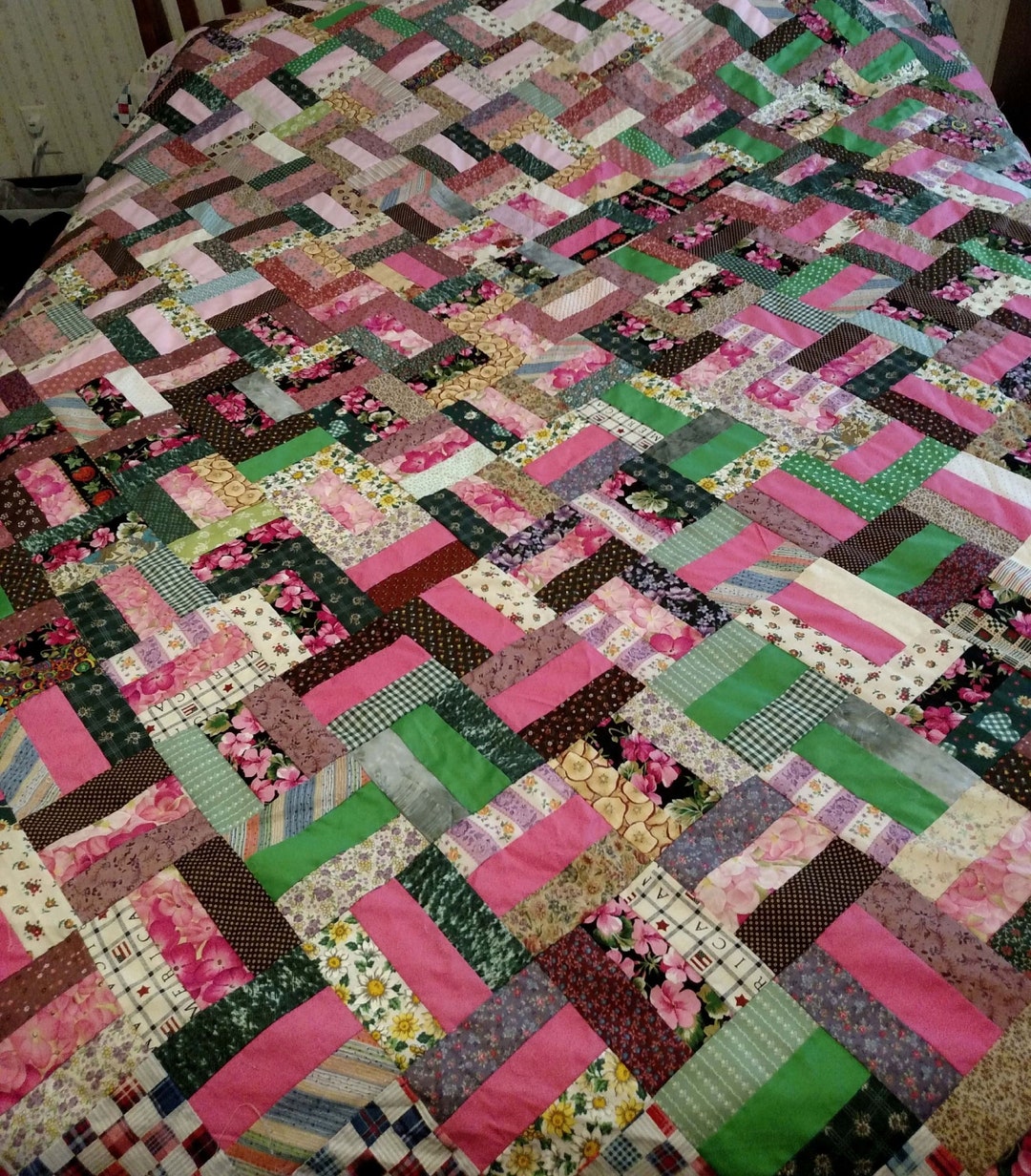 Pieced Scrappy Quilt Top: Pink Floral Cotton (96" X 82") - Etsy