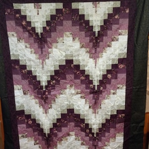 Pieced Bargello Quilt Top: Pink, Burgundy, Cream Wall Hanging (56&quot; x 45&quot;)