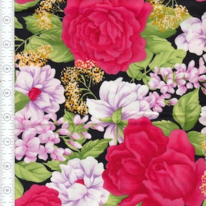 Floral Cotton Fabric: Pink Roses & Yarrow Print
