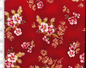 Fabric Splendid Holiday by the Benartex Studio for Pattern 3849 with burgundy BQ and pink flowers.  Sold by the half yard.