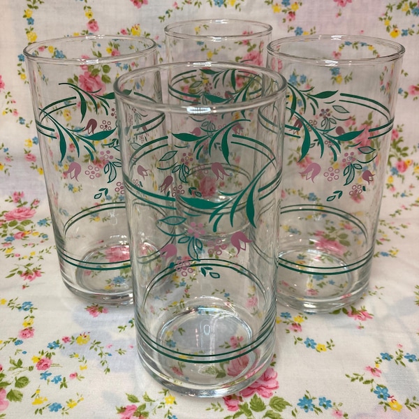 Vintage Corelle Tumblers - Rosemarie Floral Pastel Set