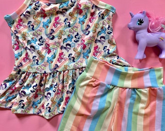 Little Ponies knit cami ruffle peplum top and shorts outfit newborn to 7 years