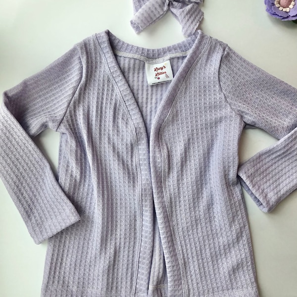 Misty lavender waffle knit simple cardigan baby girl 3 months to girls 7/8