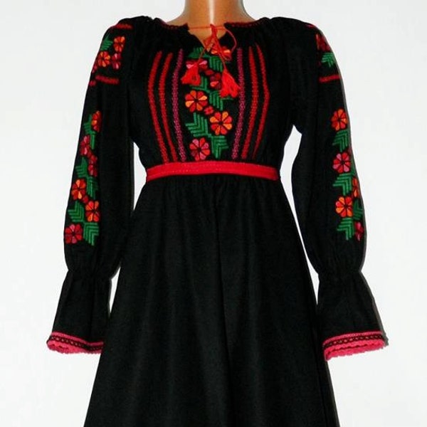 Romanian Peasant Embroidered Dress all custom sizes 100% linen or cotton