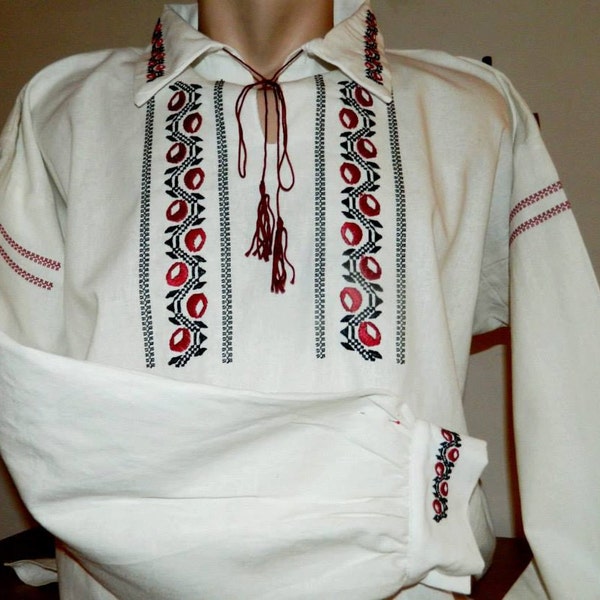 Romanian Peasant Ethnic Top Tunic Embroidered Blouse all custom sizes 100% linen or cotton for men