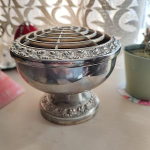 Edwardian Era Silver Plated Rose Bowl Flower Frog Arranger Vase by Ianthe of England