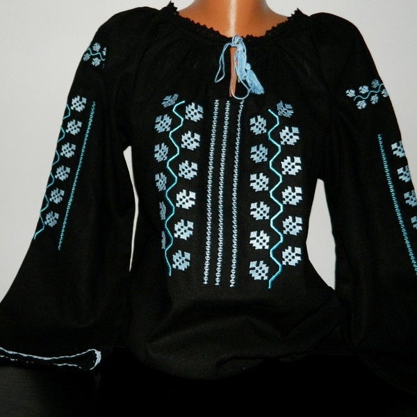 Paysan roumain Ethnique Top Tunique Brodé Blouse toutes tailles personnalisées 100% lin ou coton