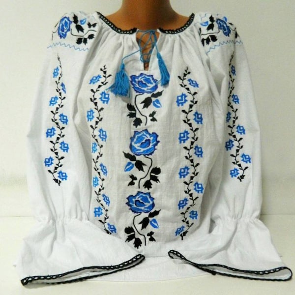 Romanian Peasant Ethnic Top Tunic Embroidered Blouse all custom sizes 100% linen or cotton