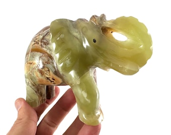 ヴィンテージ大理石オニキス象の置物：天然石のホームデコレーション