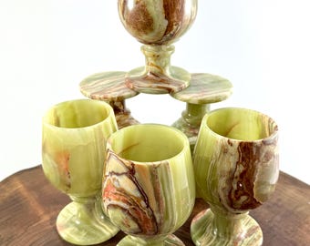 Vintage natürliche Onyx Cordial Tassen - 6er Set, Home Decor