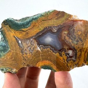 Sällsynt polerad Orpheusagat från Bulgarien, geode, naturlig Rhodopebergagat, samlarmineralprov