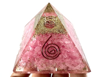 Orgonite Pyramid (6x6cm) Pink Quartz ,Handmade Spiral Copper Orgone,Tourmaline,Pyramid,chakra,EMF Protection,Home Decor,Meditation,
