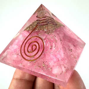Orgonite Pyramid (5x5cm) Pink Quartz ,Handmade Spiral Copper Orgone,Tourmaline,Pyramid,chakra,EMF Protection,Home Decor,Meditation,