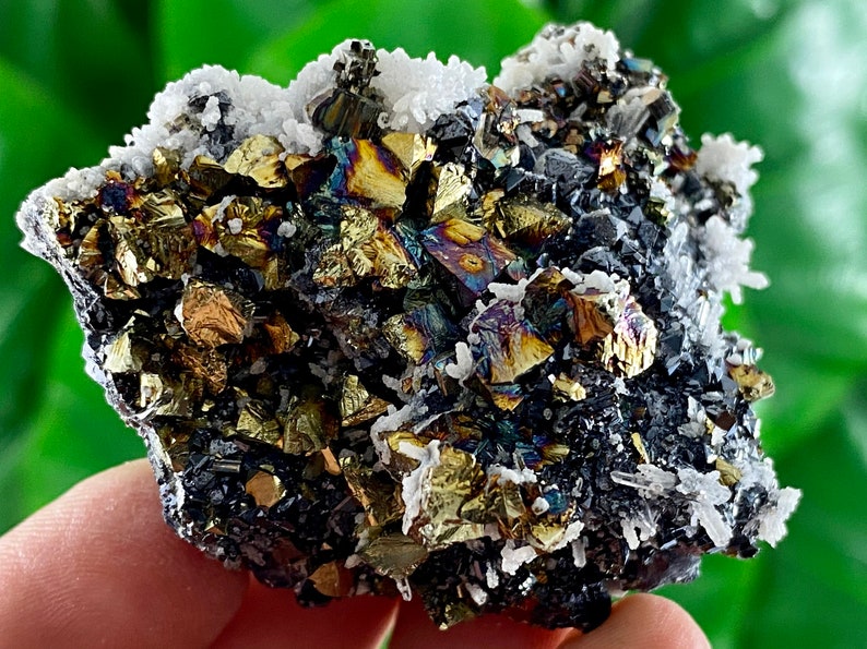 Specimen,Mineral Collection Iridescent Chalcopyrite,Quartz,Sphalerite,Calcite from Krushev dol mine,Madan,Bulgaria,Chalcedony