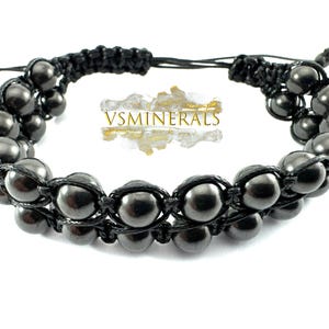 Men&#39;s shungite bracelet Double braided made of real shungite stone on a tie with adjustable size,Men&#39;s bracelet,100% real Shungite