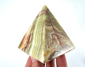 7cm Onyx Pyramid (Green - Brown),Natural Crystal Stone,Polished Decorative Pyramid,Protection and Grounding