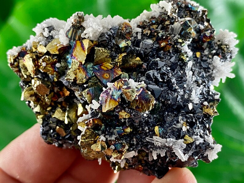 Specimen,Mineral Collection Iridescent Chalcopyrite,Quartz,Sphalerite,Calcite from Krushev dol mine,Madan,Bulgaria,Chalcedony