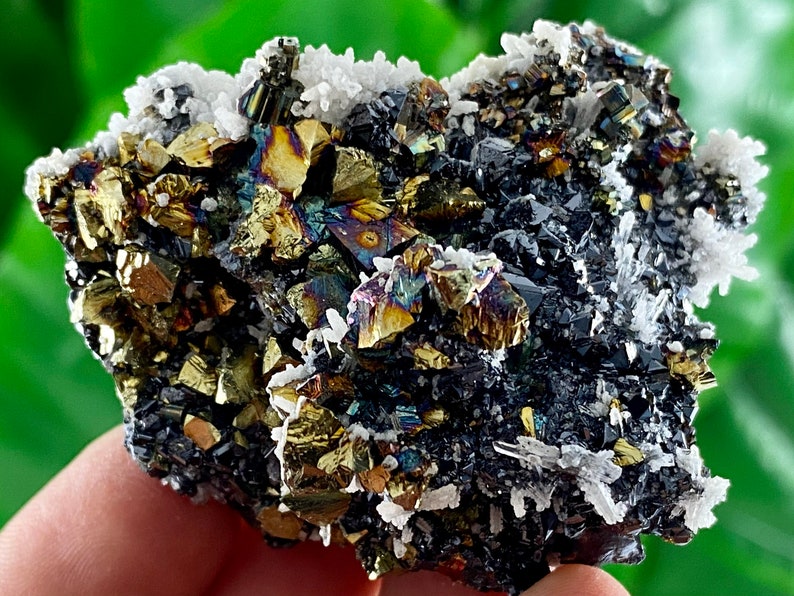 Specimen,Mineral Collection Iridescent Chalcopyrite,Quartz,Sphalerite,Calcite from Krushev dol mine,Madan,Bulgaria,Chalcedony