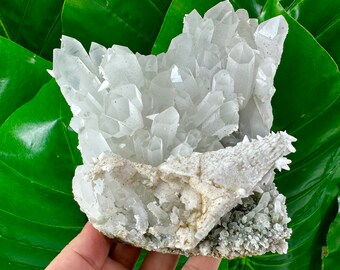 Large Quartz with Fluorescent Calcite with brown Rhodochrosite from Djurkovo mine,Laki,Bulgaria,Transparent Quartz,Quartz Cluster,Home Decor