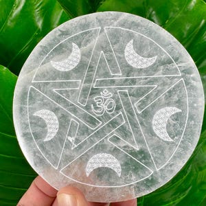 Étoile de plaque de charge de sélénite, sélénite à énergie forte, sélénite d'énergie, sélénite d'arbre de vie, sélénite avec symboles de chakra,