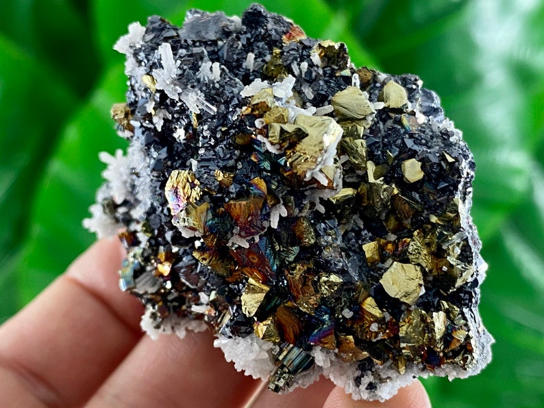 Specimen,Mineral Collection Iridescent Chalcopyrite,Quartz,Sphalerite,Calcite from Krushev dol mine,Madan,Bulgaria,Chalcedony