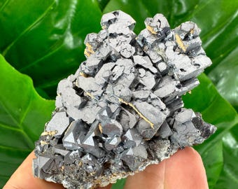 Galena esquelética rara con calcita de la mina 9 de septiembre, Madan, Bulgaria, mineral natural, espécimen, grupo, cristal, piedra, piedra preciosa