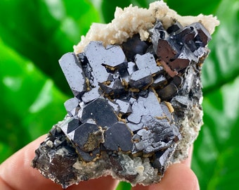 Impresionante Galena esquelética con calcita del 9 de septiembre, Madan, Bulgaria, Ejemplar, Grupo, Cristal natural, Colección, Galena