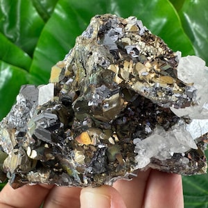 Iridescent Pyrite and Sphalerite,Calcite,Galena from Trepca,Kosovo,Trepca Stari Trg Mine,Trepca complex,Mitrovica,N560