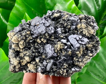 Impresionante Galena esquelética con esfalrita y calcita del 9 de septiembre, Madan, Bulgaria, muestra, grupo, cristal natural, colección, Galena