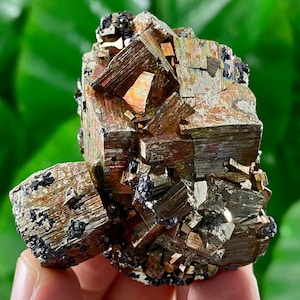 Iridescent Pyrite on Calcite from Gidurska mine,Zlatograd,Bulgaria,Crystal Pyrite,Mineral Pyrite,Iridescent Pyrite,Mineral,Crystal,Rainbow