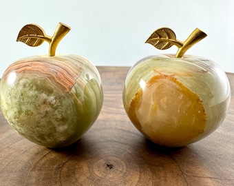 One Handcrafted Natural Onyx Apple: Home Decor Stone Fruit