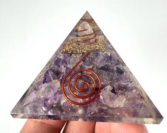 Orgonite Pyramid (5x5cm) Amethyst ,Handmade Spiral Copper Orgone,Tourmaline,Pyramid,chakra,EMF Protection,Home Decor,Meditation,