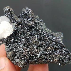 Shiny Sphalerite with Calcite from Bulgaria Madan Borieva mine Natural Mineral Specimen Cluster Crystal Sphalerite with Calcite
