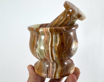 Onyx Mortar and Pestle – Natural Stone Grinder, Hand-Carved Onyx, Premium Kitchen & Herbal Tool