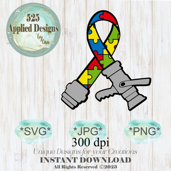 Autism Fire Hose Awareness Ribbon Cutting File, Silhouette, Cricut, SVG, Jpg, PNG, HTV, Personalized, Vinyl,  dtf, 525 Applied Designs