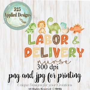 Arbeit und Lieferung Krankenschwester Dinosaurier Druckdatei, 525 Angewandte Designs, Silhouette, Cricut, DTF, JPG, PNG, Sublimation